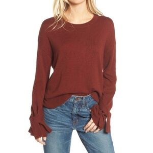 NWT Madewell Tie Cuff Pullover Sweater in Burnished Mahogany Red Women’s Size XS